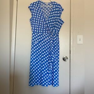 Robbie Bee Blue and White Polka Dot Midi Dress‎ women size large